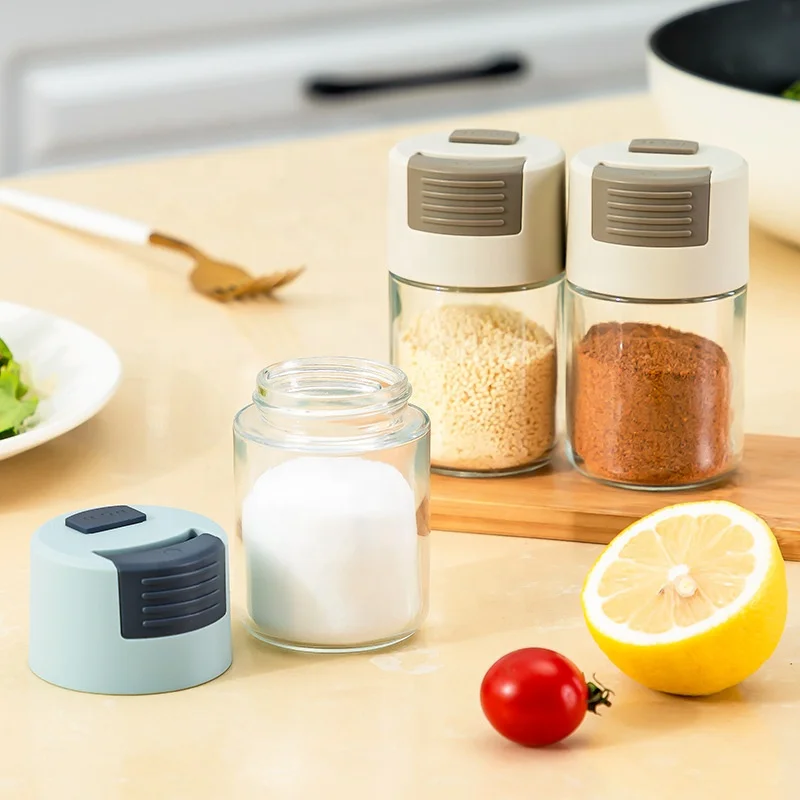 

Creative Press type Glass Health Controlled Salt Bottle Kitchen Sealed Moisture Proof Metering Quantitative Seasoning Spice Jar