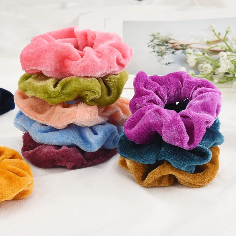 
Factory Pleuche Fabric Velvet Elastic Hair Bands Hair Scrunchies For Girl 