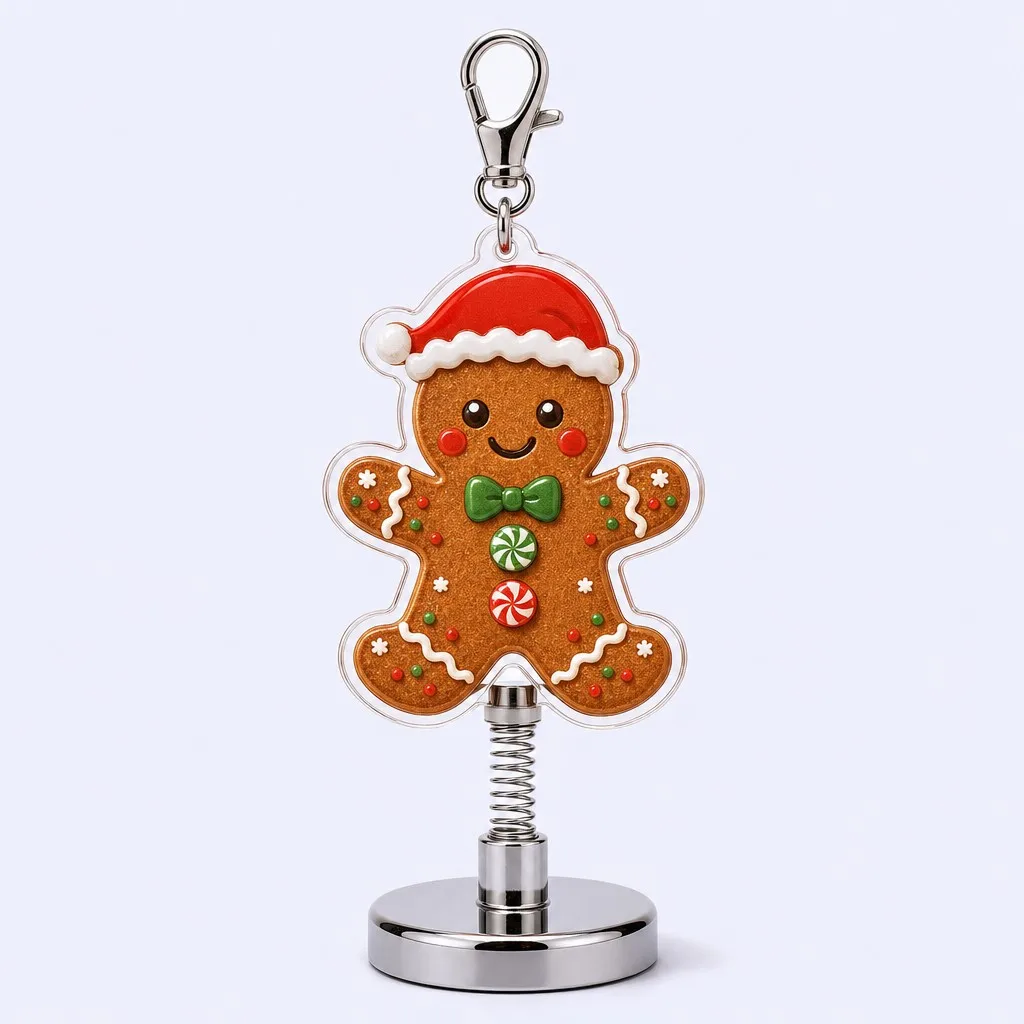 Gingerbread Man Holiday Spring Bobblehead Keychain