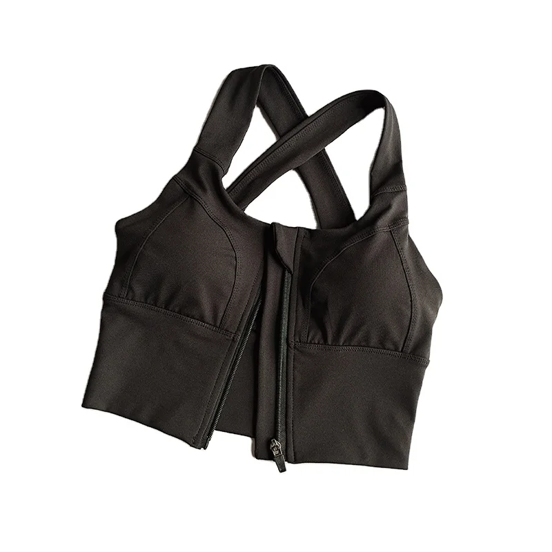 

Front Zipper Back Cross Letter Tank Top Bra Sport Underwear Shockproof Running Vest Professional Quick-dry Fitness Yoga Bra GYM