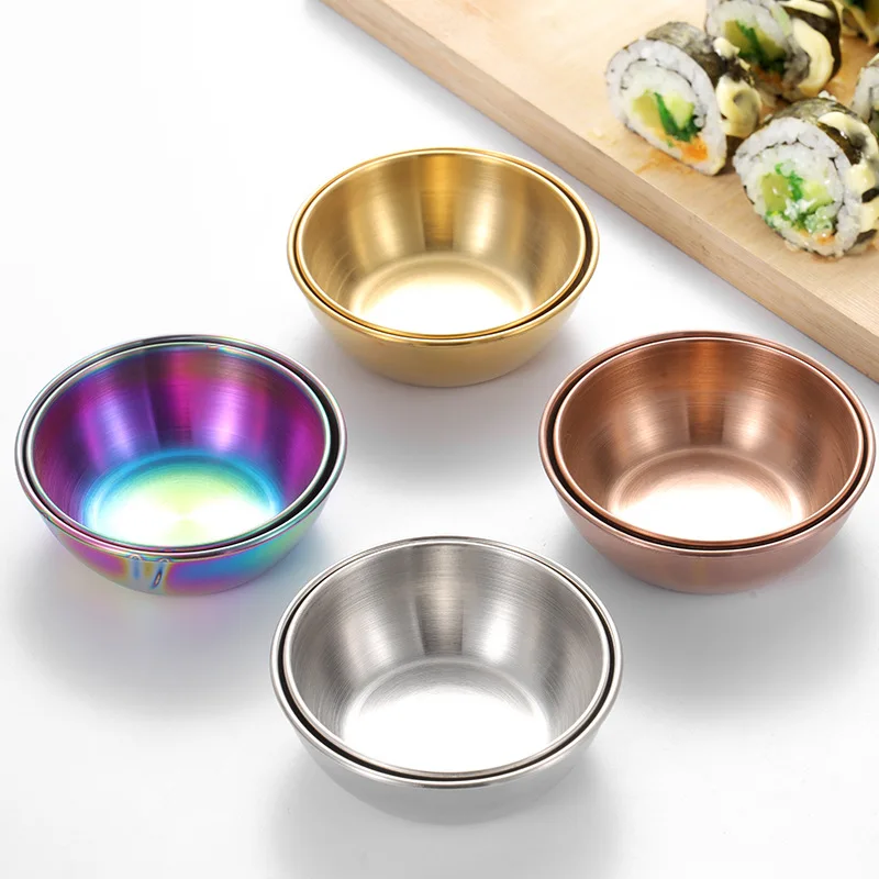 4pcs 3*9cm Diameter Stainless Steel Plant Eco-Friendly Condiment Portion Cups Appetizer Plates Soy Sauce Bowl Serving Saucer