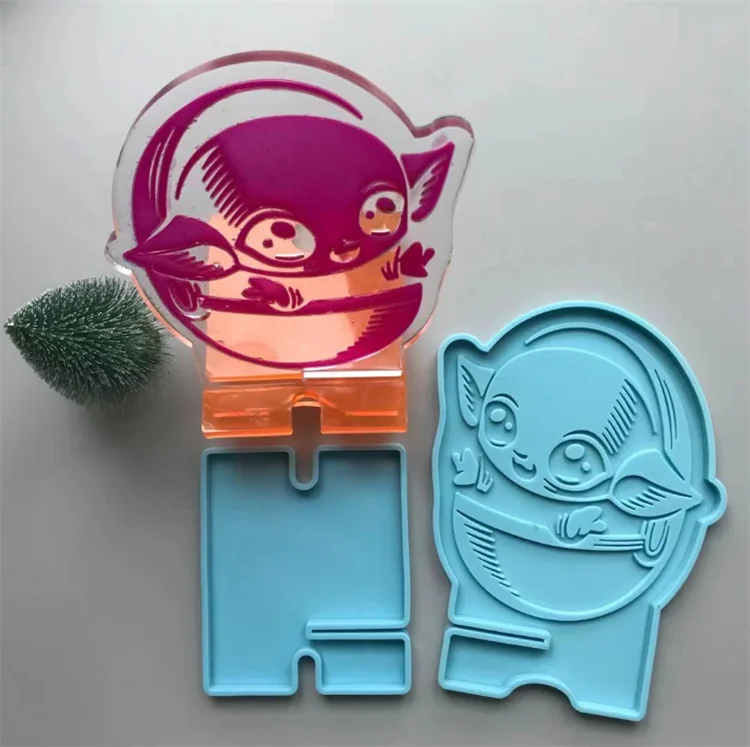 

Y1746 Yoda baby silicone Mobile phone stand phone holder mold, Blue