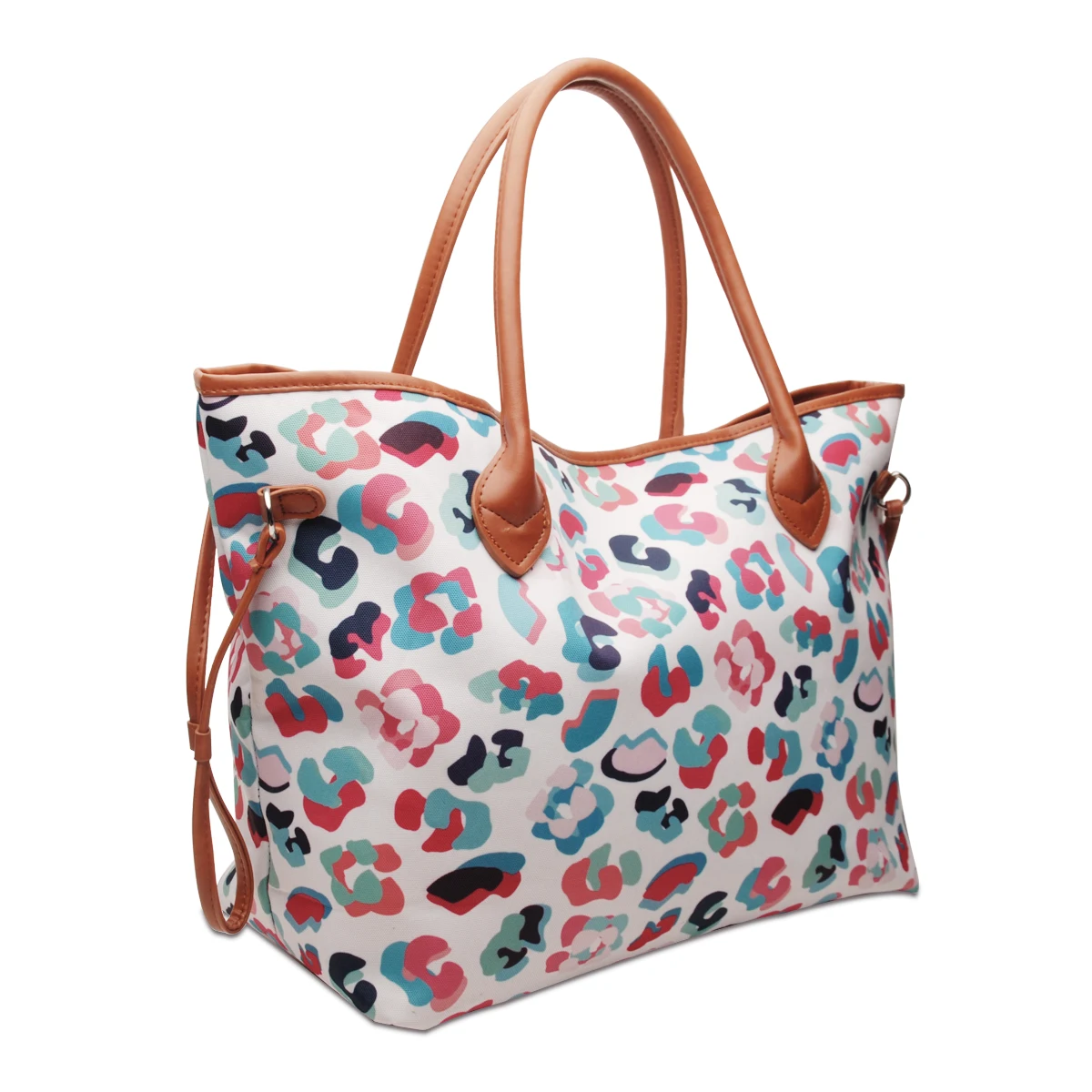 

Wholesale Multiply Leopard Canvas Weekender Bag Women Customized Cheetah Tote Bag with PU Handle DOM113-1770