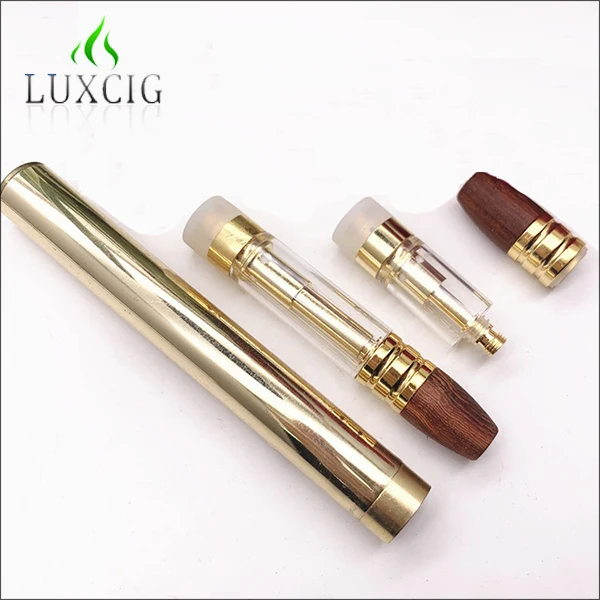
New Look glass cbd oil vape atomizer wood tip gold color cbd vape cartridge with wooden tip mandera cbd cartucho 