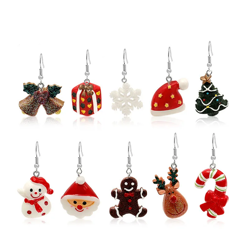 

Women Creative Lovely Christmas Santa Claus Snowflake Elk Hat Resin Pendant Drop Earrings For Girl