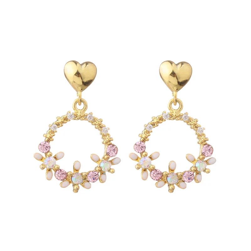 

925 Sterling Silver Needle Color Rhiestone Crystal Round Loop Drop Earrings Bling CZ Cubic Zirconia Heart Earring