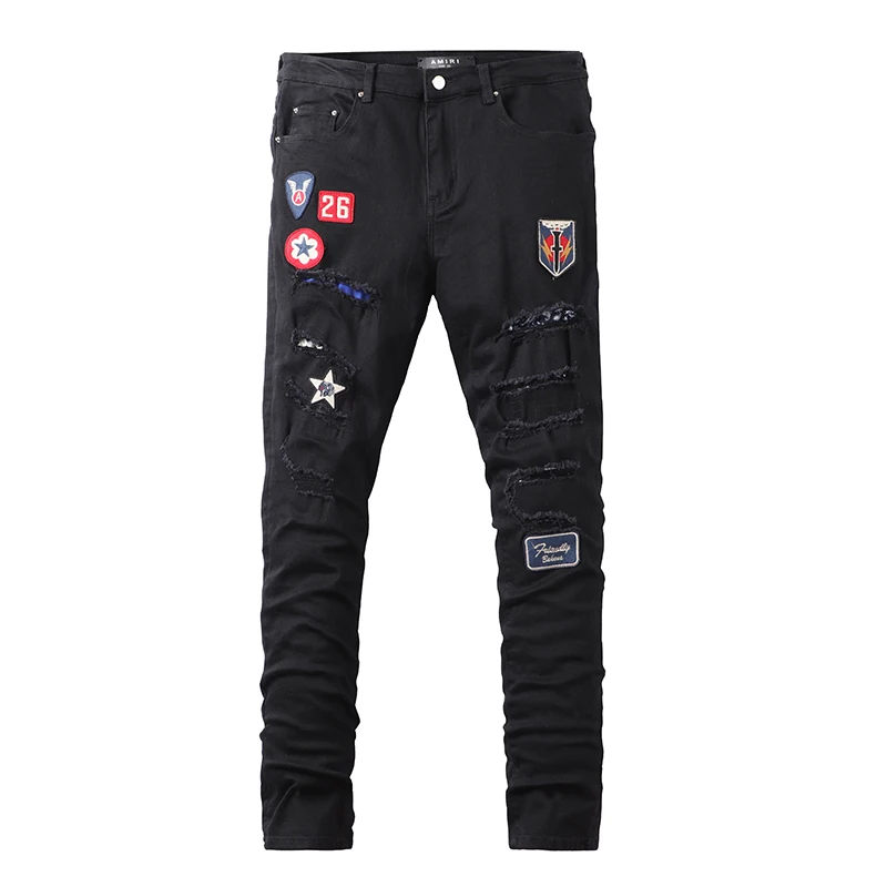 

Purple Wind Hot Sale New Arrival Men Biker Black Good Quality Stretchy Denim Men Jeans