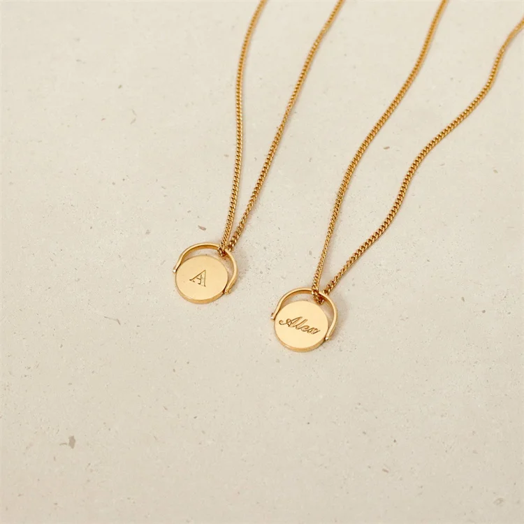 

Fine stainless steel round pendant custom 26 letter pendant necklace