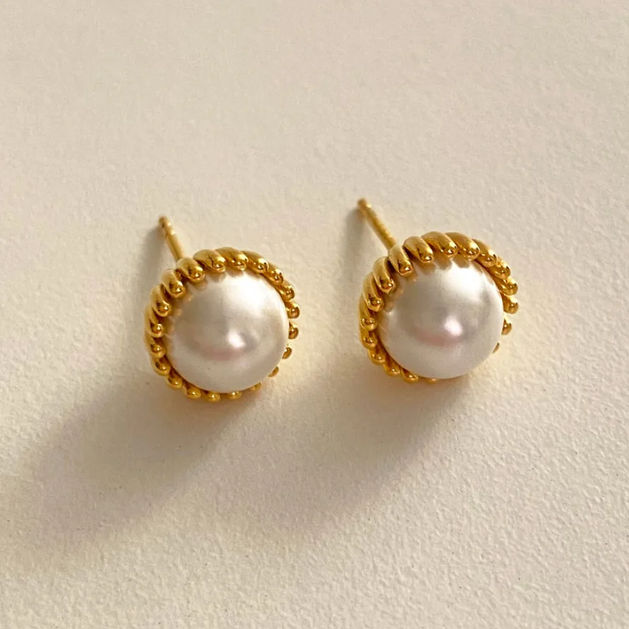 

VIANRLA 925 Sterling Silver Single Freshwater Pearl Stud Earring Elegant Temperament 18K Gold Plated Women Jewelry Drop Shipping