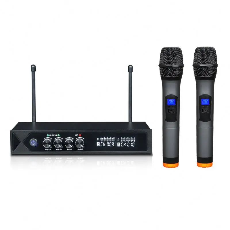 

Wholesale Echo 2 channel UHF Wireless Microphone System for teaching family KTV church singing, Black