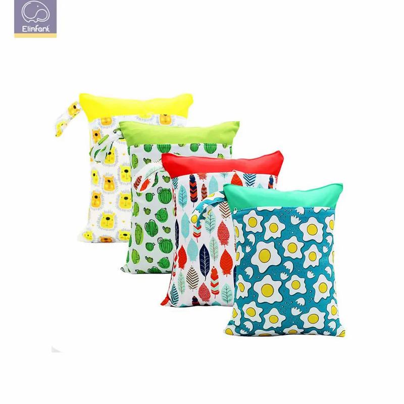 

Elinfant Wholesale 1PCS Reusable Waterproof Fashion Prints Wet Dry Diaper Bag Double Pocket Cloth Handle Wetbag, More than 300 patterns