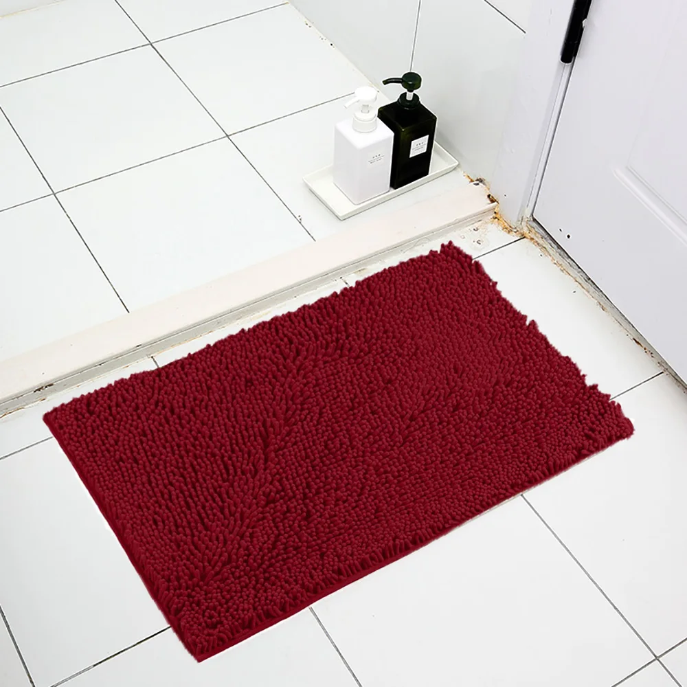 

single piece Non-Slip Bathroom Shag Shower Mat Machine-Washable Bath Rug Washable Chenille Carpet Rugs 1600g amazon quality, Customized available