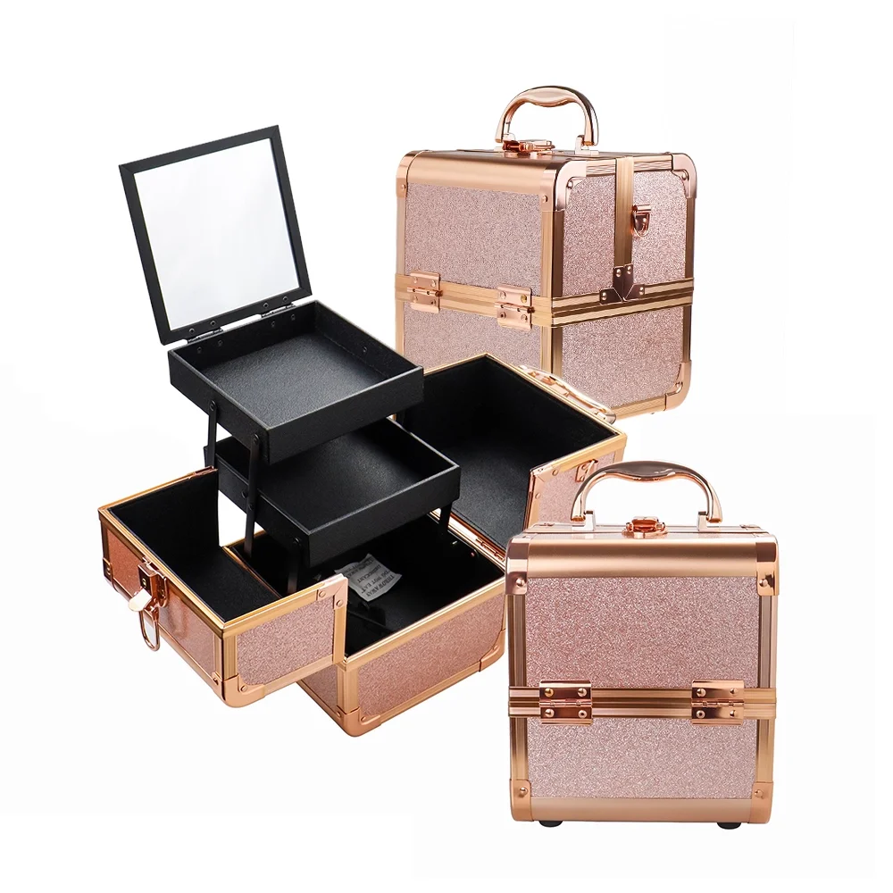 

Fashion Design Portable Make Up Briefcase Metal Travel Hard Bag Vanity Makeup Suitcase Professional Aluminum Beauty Case