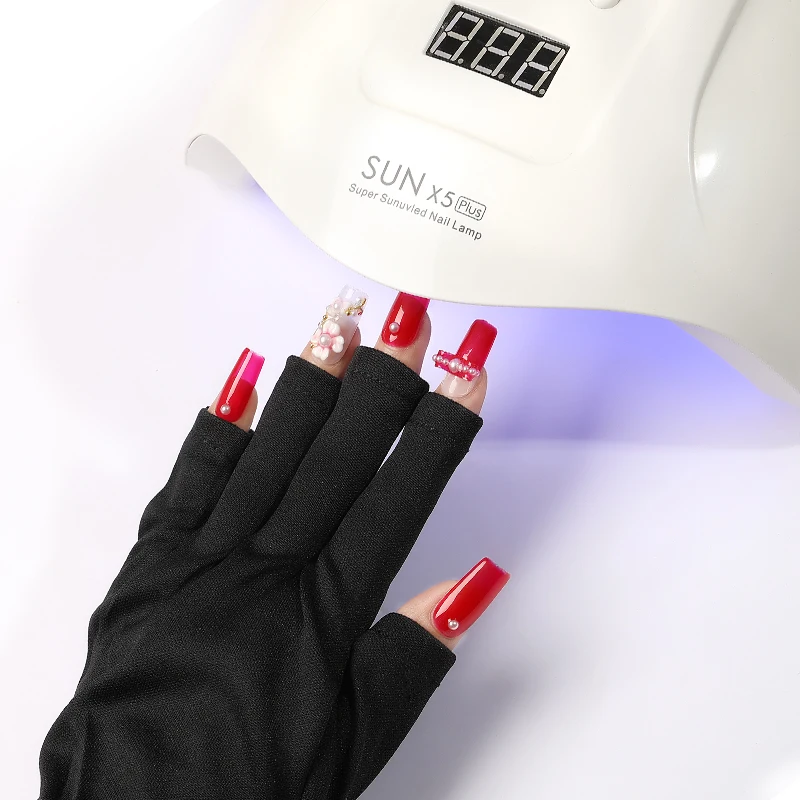 

Hot 1 Pair UV Protection Glove Nail Art Gel Anti UV Glove UV LED Lamp Nail Dryer Light Radiation Protection Nail Art Tool, Black/white oem