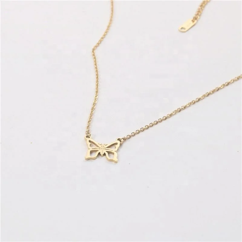 

Jewelry 18K Gold Plated Simple Lines Butterfly Pendant Choker Necklace Stainless Steel Jewelry Wholesale