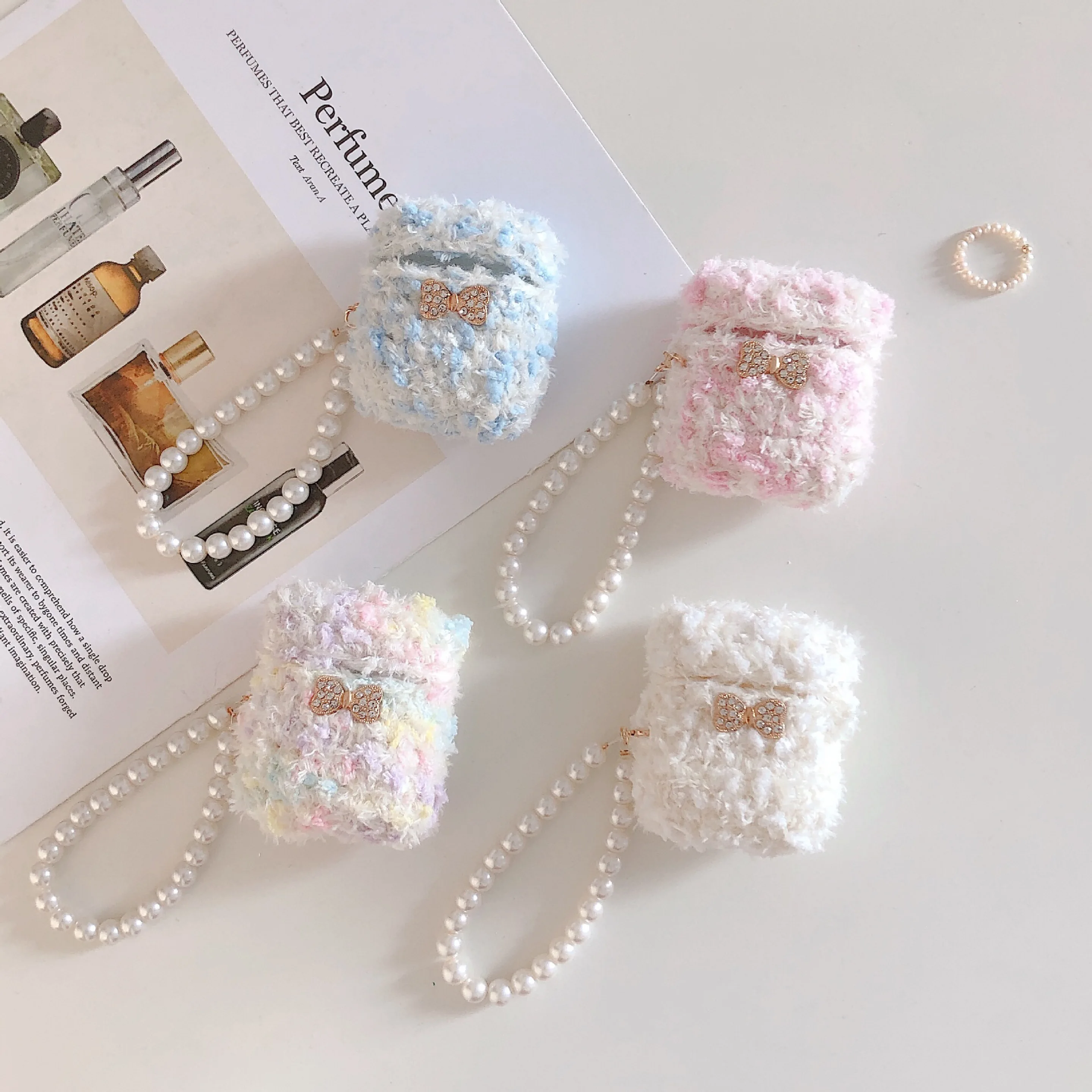 

Plush fluffy for designers airpod case diamond for airpods case bling for luxury airpod cases 2020 pearl key chain