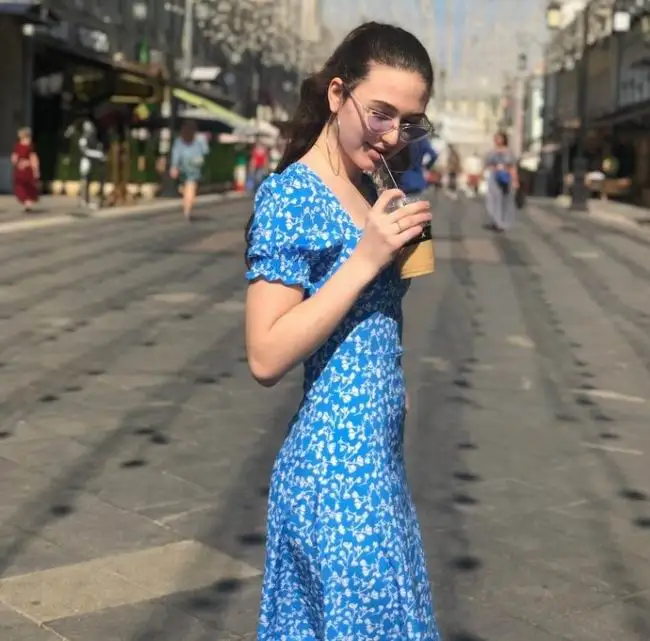 

girls' dresses Floral Print Square Collar Dresses New Summer Ruffle Puff Sleeve Slim Split Midi Woman Chiffon Dress, Blue