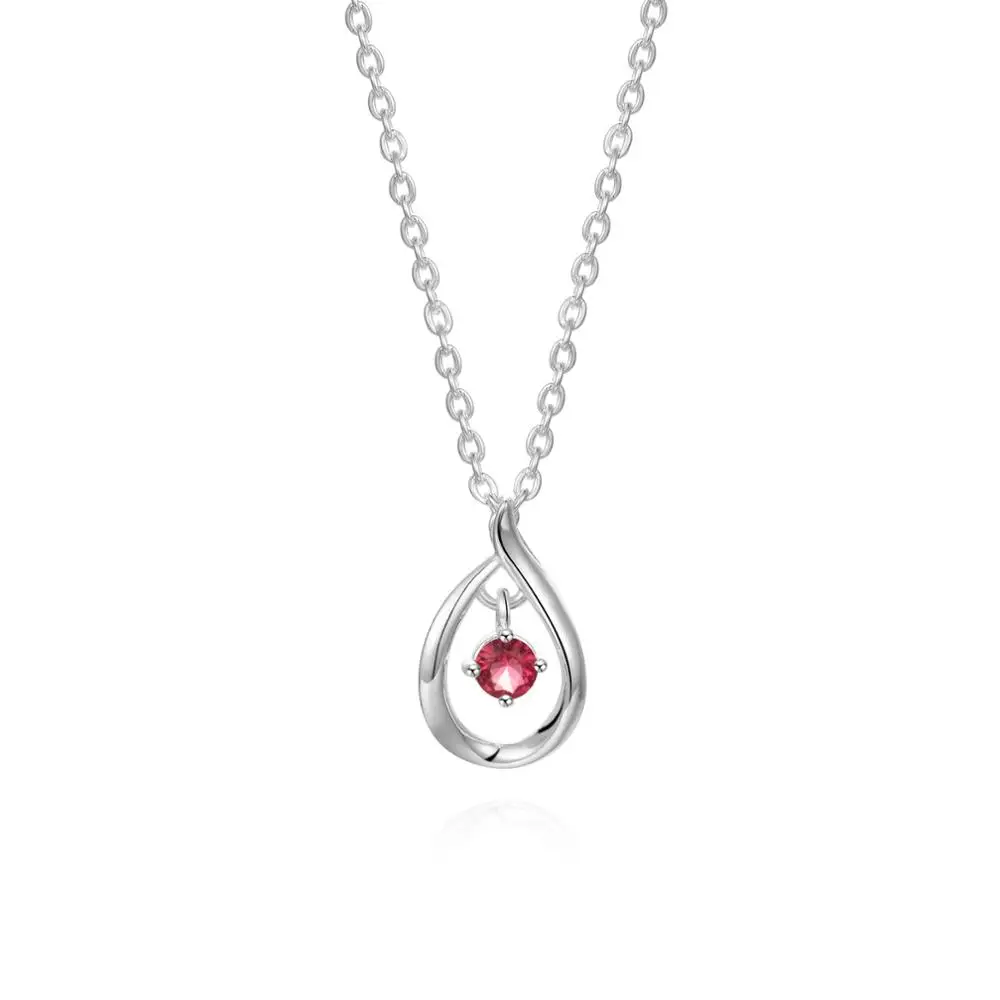 

Promotional Ladies Shiny Silver Stainless Steel Dainty Elegant Pendant Necklace with Red Crystal