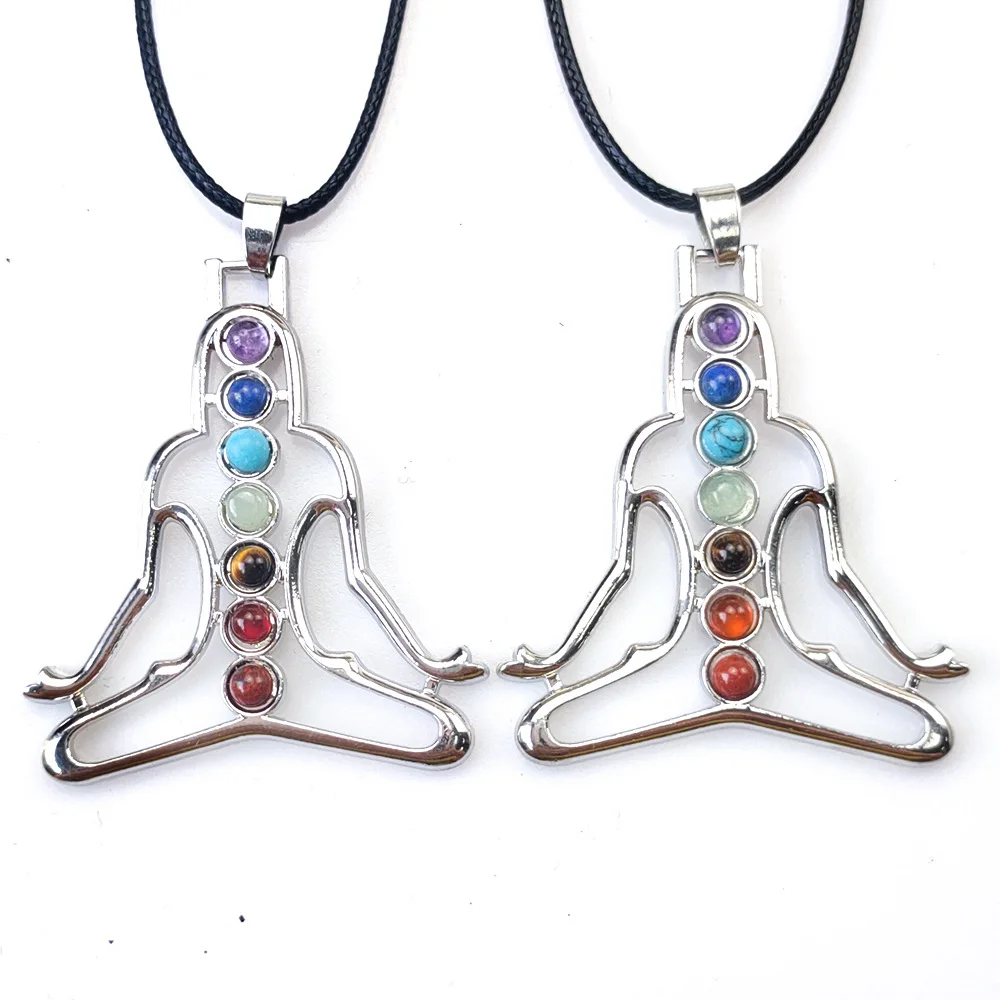 

Hot Sell Seven 7 Chakra Yoga Shape Energy Healing Alloy Jewelry crystal pendant necklace natural stone, Picture