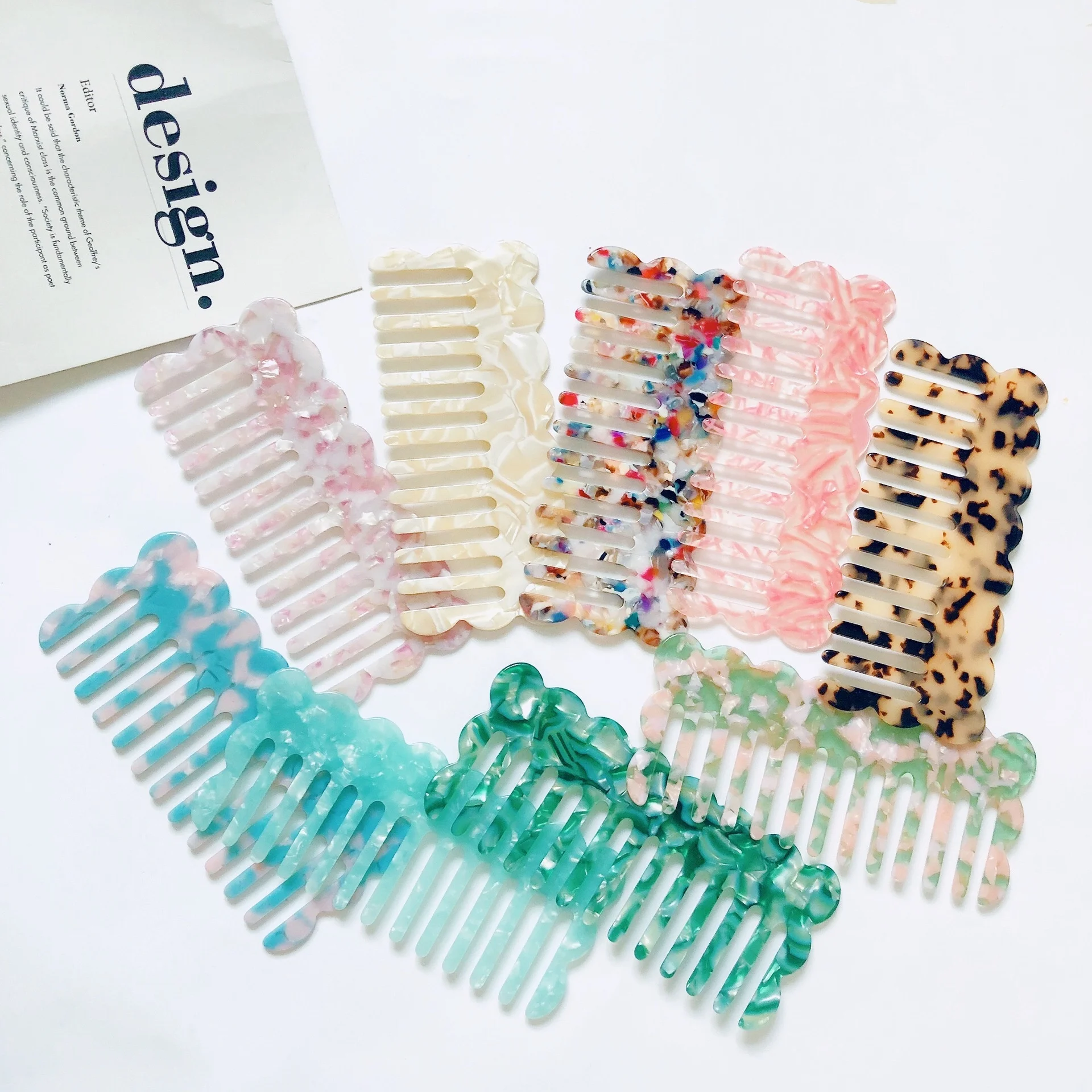 

Laser Wave Mold Eco Friendly Hair Comb Jade Marble Acrylic Resin Plastic Acetate Wide Tooth Combs in Bulk Fine Workmanship