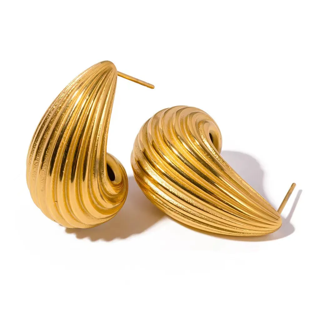 

ERESI Fashion Chunky 18K Gold Plated Tear Drop Stud Earrings Waterdrop Jewelry Stainless Steel Hollow Texture CC Earrings Women