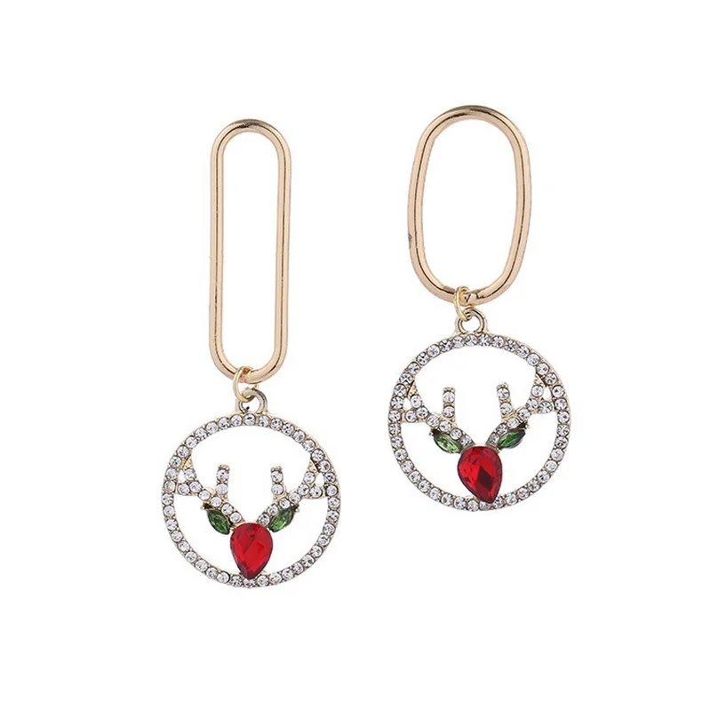 

2021New Christmas Elk Animal Irregular Crystal Drop Earrings Fashion Cute Women Christmas Earring Jewelry, Picture shows