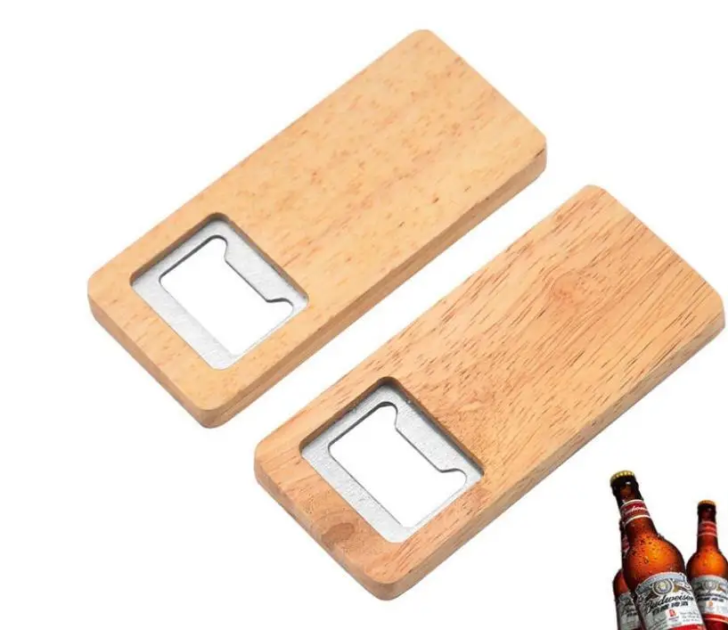 

Wood Beer Bottle Opener Stainless Steel With Square Wooden Handle Openers Bar Kitchen Accessories Party Gift, As pic