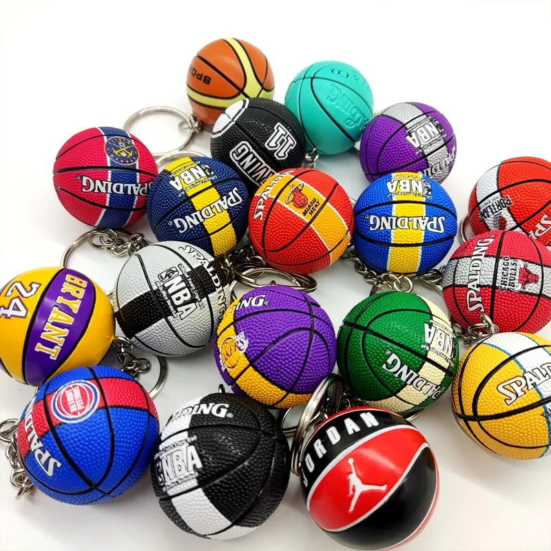 

Custom Wholesale Mini 3D PVC Rubber N BA Star Basketball Team Keychain Keyring Leather Plastic Sports Ball Key Ring Chain