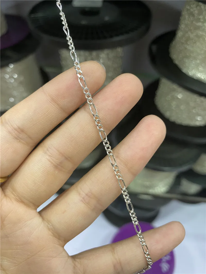 100Meter 1.9mm Solid 925 Sterling Silver Italian Figaro Two Tone Chain Roll