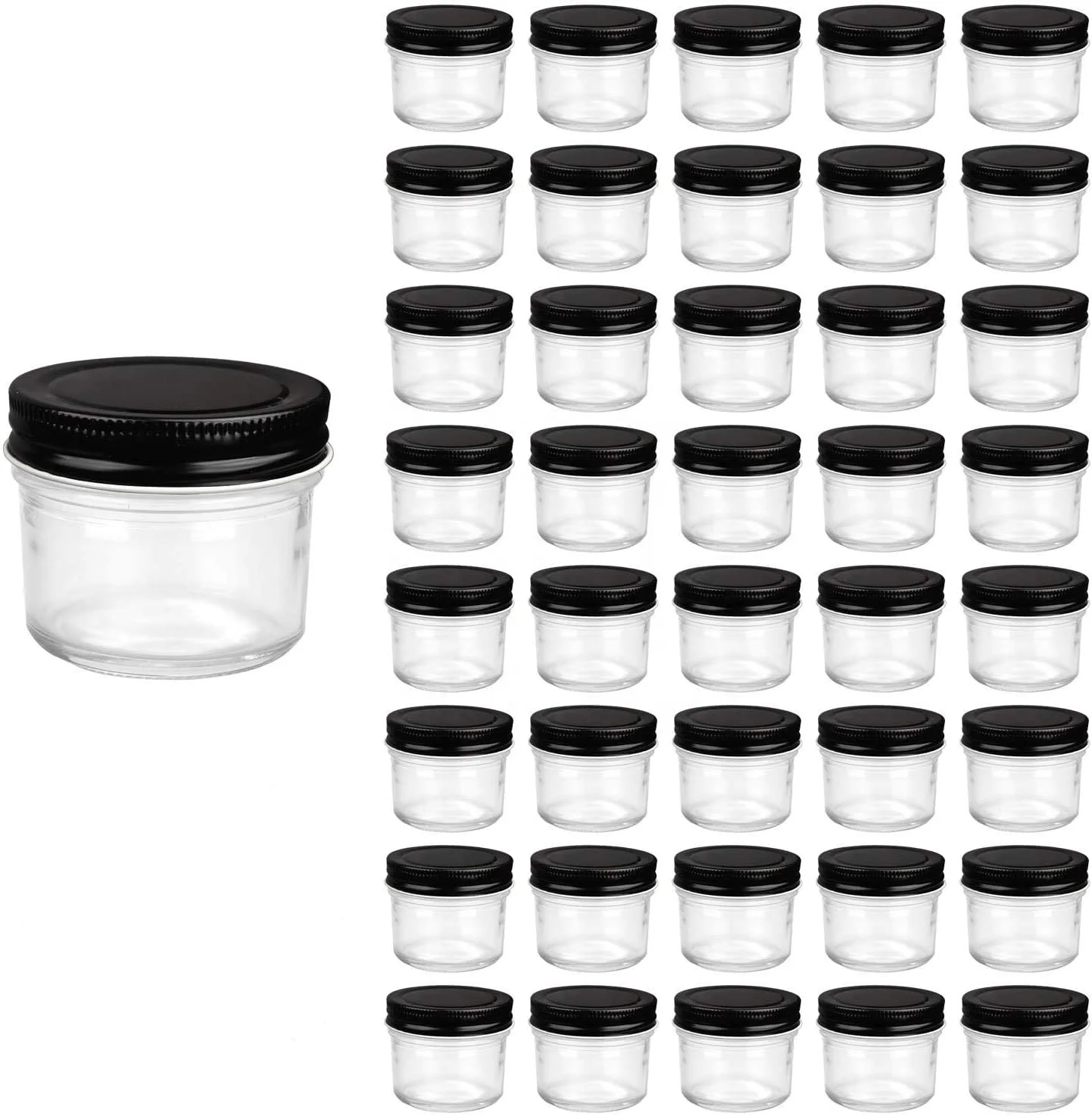 

Empty Wide Mouth round Glass Jar 4oz Small Mason Jar With Black Lids For Food Jam Honey Jelly, Clear