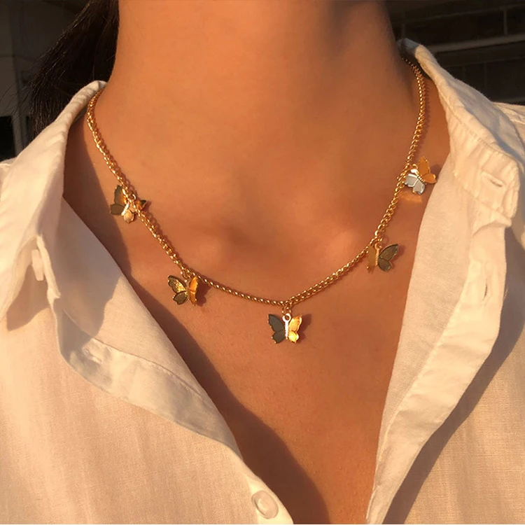 

Vintage Multilayer Pendant Butterfly Necklace for Women Butterflies Moon Star Charm Choker Necklaces Boho Jewelry Christmas Gift