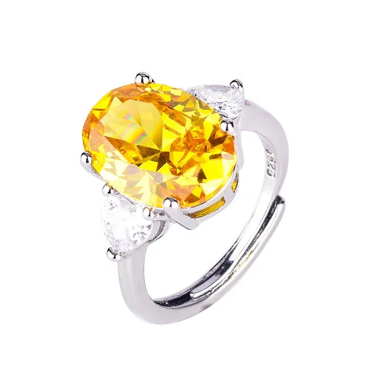 

Classic Oval Opening Rings With Luxury Yellow Crystal Zircon Women's Wedding Engagement Promise Jewelry Fine Birthday Gift, Picture shows