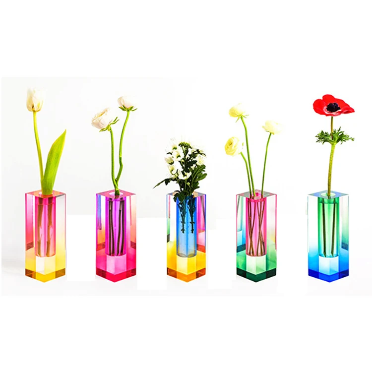 

Tabletop Glass Vases Nordic Room Home Decor Modern Acrylic Rainbow Column Vase