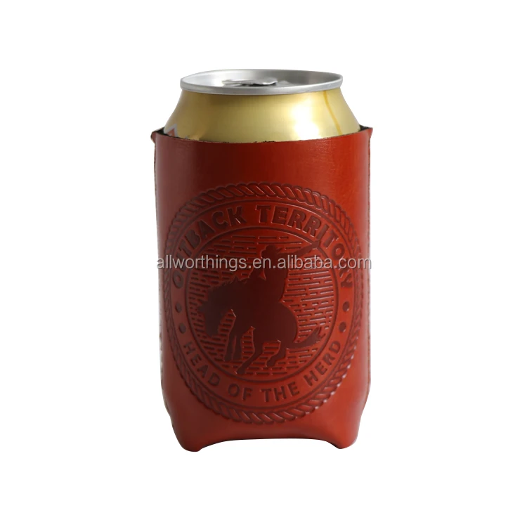 

Emboss Logo Leather Can Coolers PU leather stubby holder