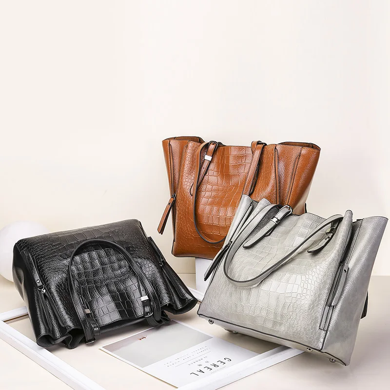 

new crocodile pattern luxury large handbags for women 2021 crocodile pu leather ladies fashion handbags