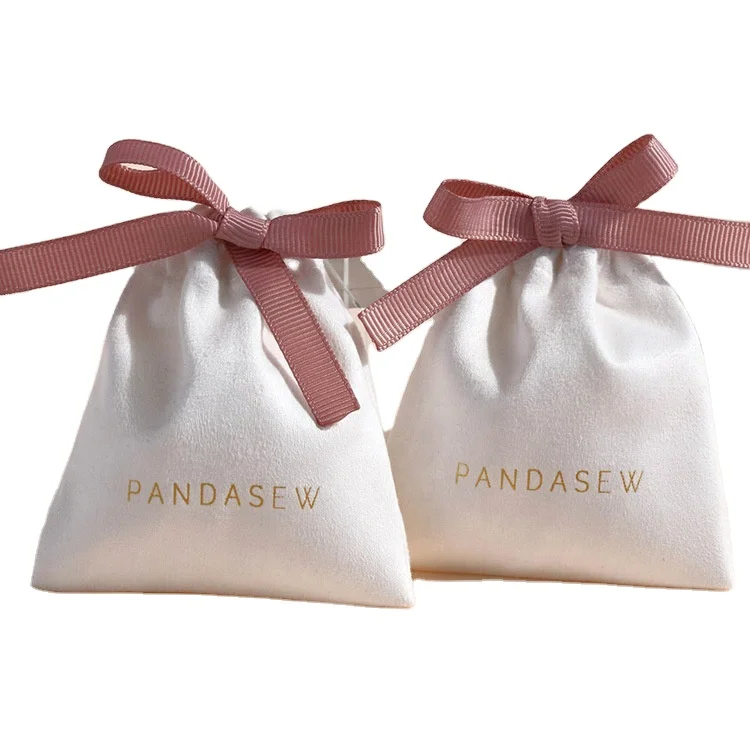

3 x 4 inch Luxury Soft Flannel Drawstring Bag Suede Jewelry Pouch with Log, Customized color