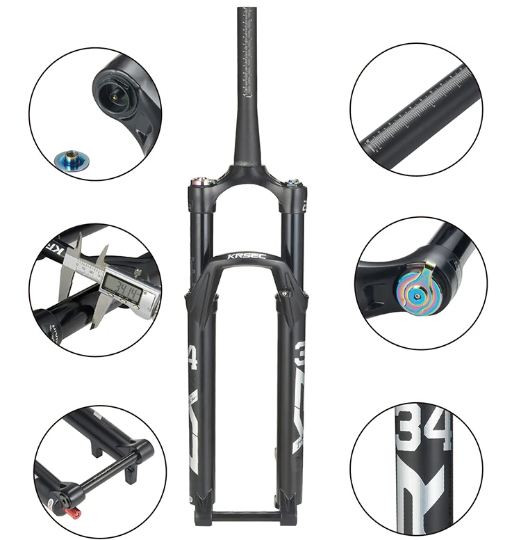 

KRSEC Aluminum Alloy Manual/Remote Bicycle Air Suspension Fork Straight 9mm QR MTB Bike Fork, Black