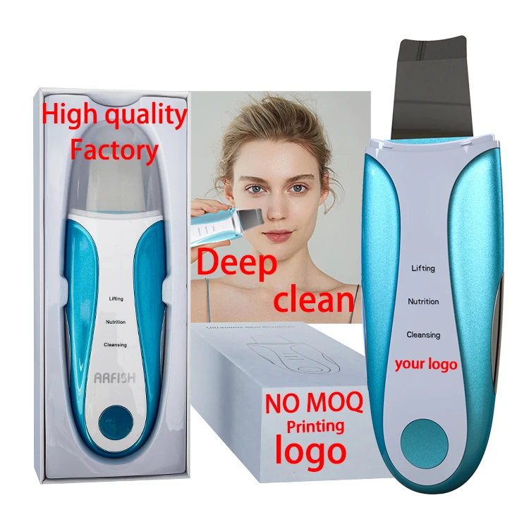 

portable mini electric wrinkle removal sonic peeling cleansing ultrasonic spatula facial scraper skin scrubber device, Blue,pink