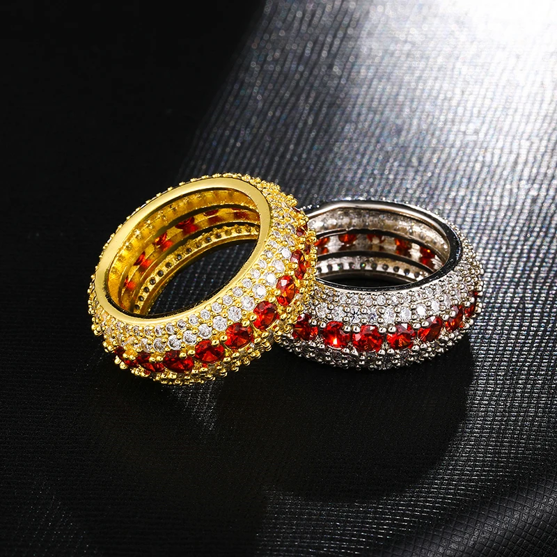 

Hip Hop Bling Iced Out Ruby Charm Gold Color Copper Bling Zircon Rings For Men For Men Jewelry