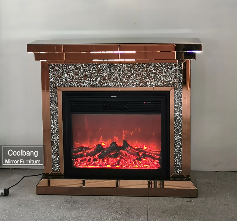 

Modern Living Room Furniture Crushed Diamond Electric Mirrored Fireplace