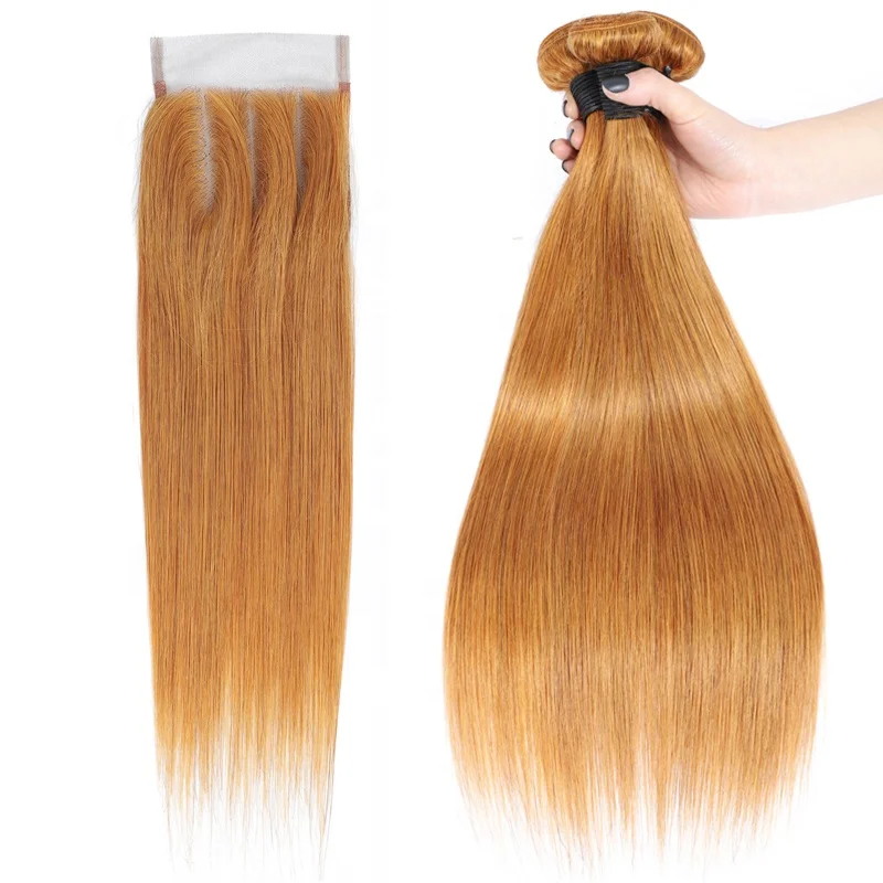 

Mellow Waves 2021 Malaysian Straight colored Hair Bundles with closure #30 color 100% human Cuticle Aligend Hair Extensions