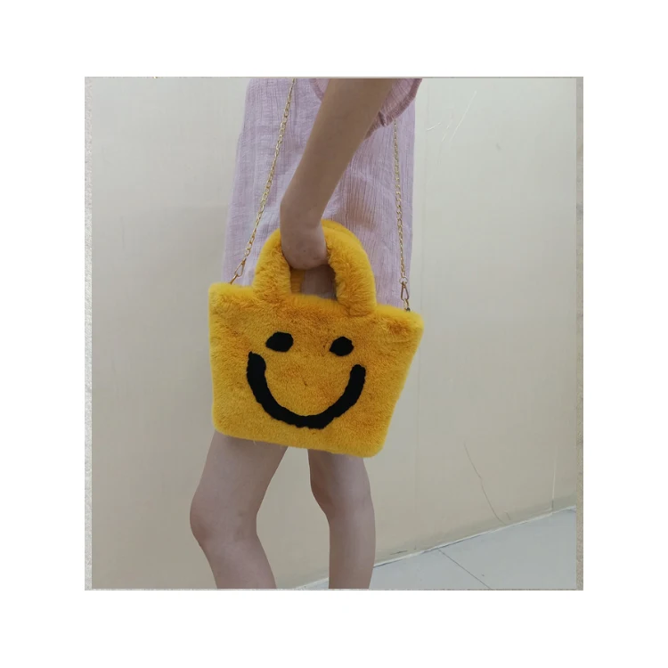 

Smile furry rabbit fur ladies bags fashion faux fur hand bag girl shoulder chain leisure plush women handbags, Customizable