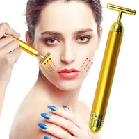 

T Shape Energy Micro Vibrating Facial Roller Beauty Bar 24k Golden Puls Facial Massager for Face Lifting