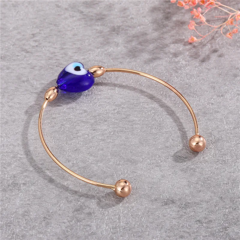 

New Fashion Gold Plated Heart Shape Evil Eyes C Shape Bracelet Round Circle Resin Evil Eyes Adjustable Open Bracelet