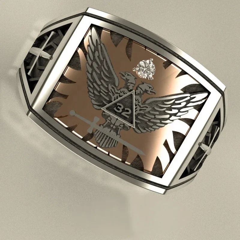 

Fashion carbide eagle men ring domineering eagle two-tone crystal hip hop punk rings for women jewelry gifts