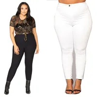 

Plus Size Women Jeans Skinny High Waist Plain White Black Denim Pant Slim Trousers