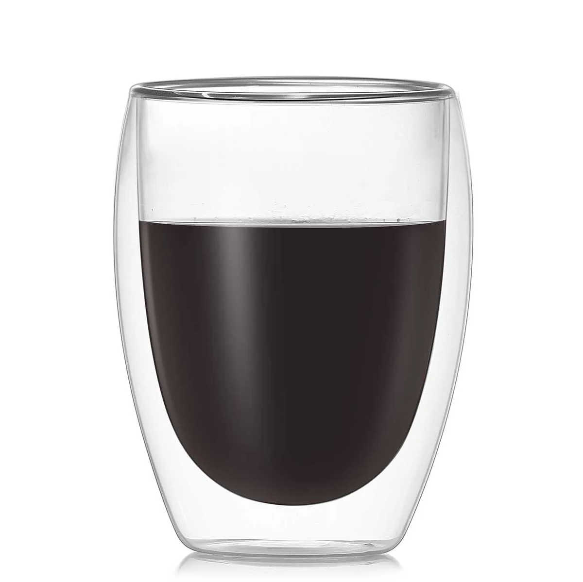 

Egg Shaped Glass 9oz 15oz 450ml High Borosilicate Glass Double Wall Coffee Mug WithLiid No Handle