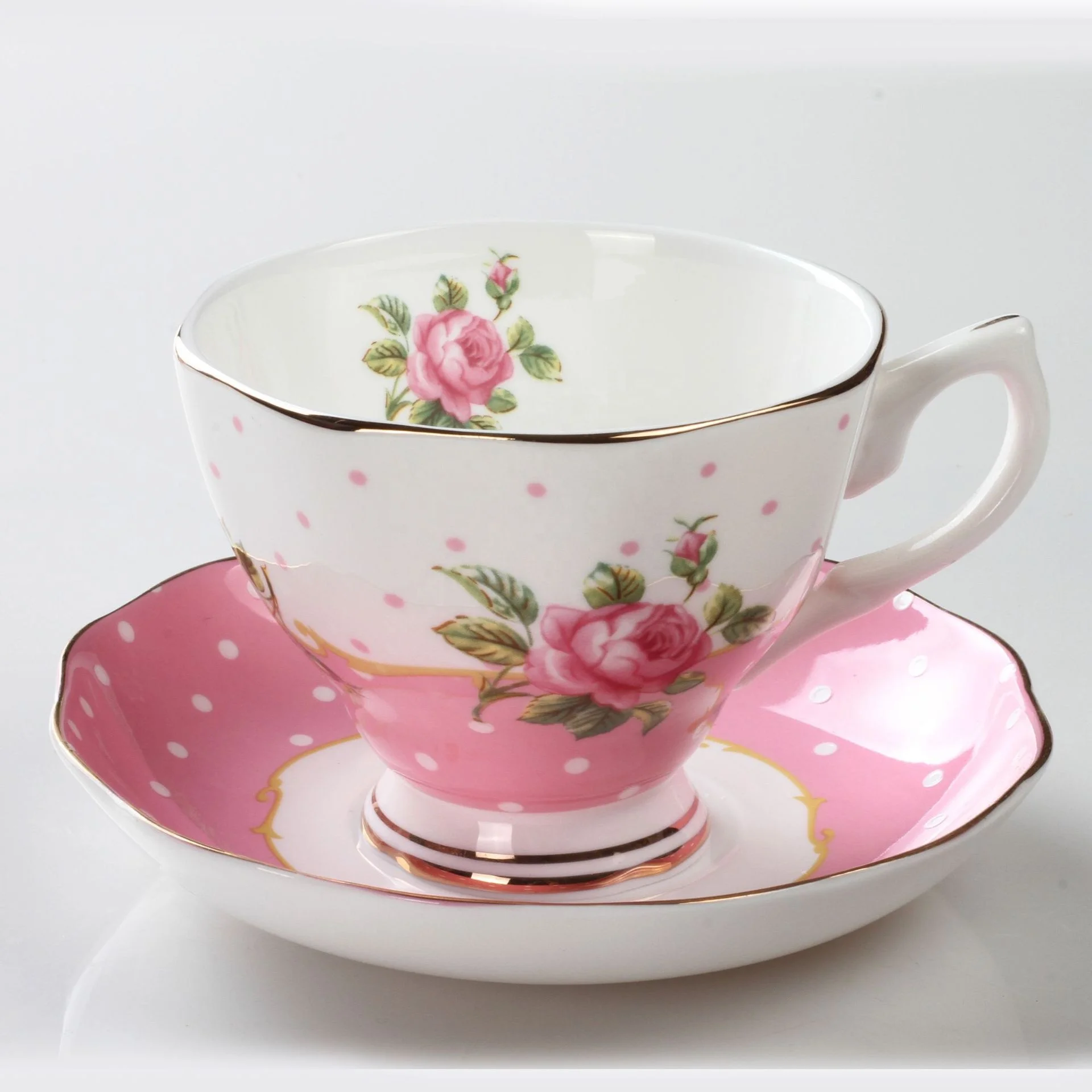 

Hot Sale Romantic Style Ceramic Cup Bone China Royal Coffee Cups Rose Formal Boxed Tea Cups and Saucers Set, Full decal
