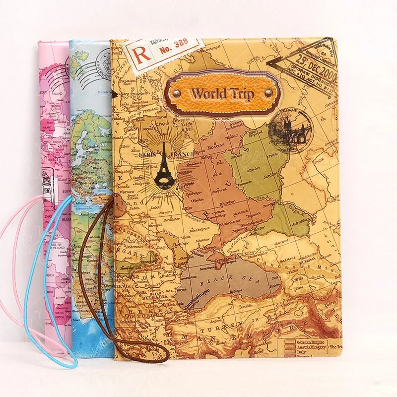 

Personalized Travel Wallet Gift PU Leather Card Case Cover Thin Slim World Map Passport Holder, Customized