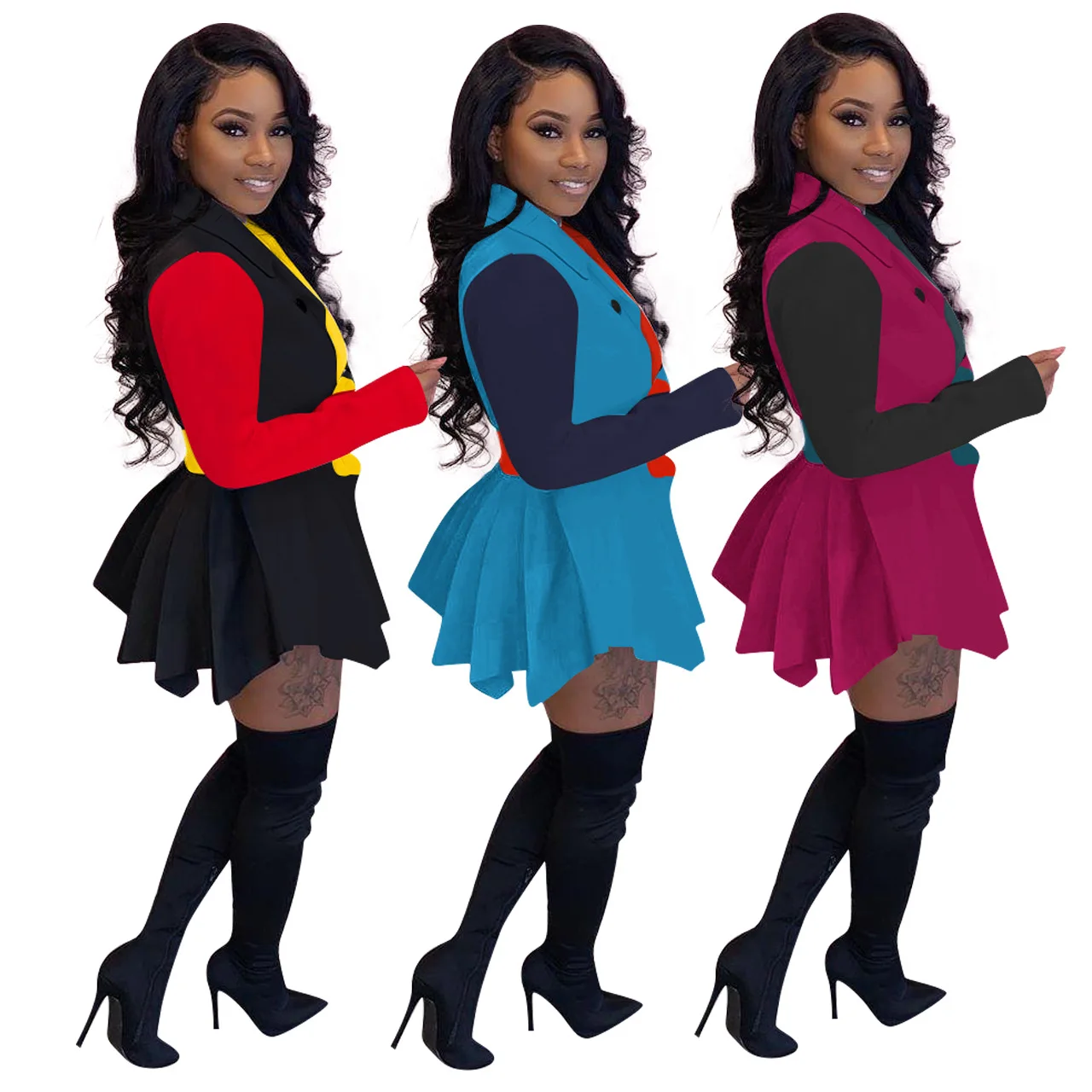 

European and American new products for autumn and winter,thick slim-fitting ladies casual sexy winter dresses women, Picture color